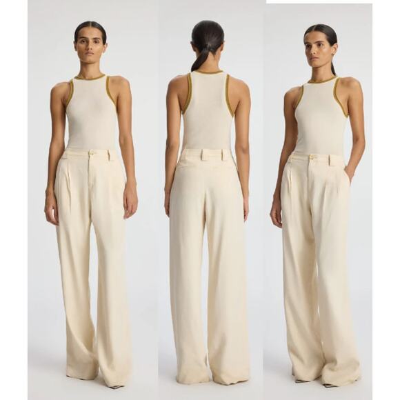 A.L.C Tommy II Stretch Linen Pleated Wide Leg Trouser Pants Bone Women's Size 0